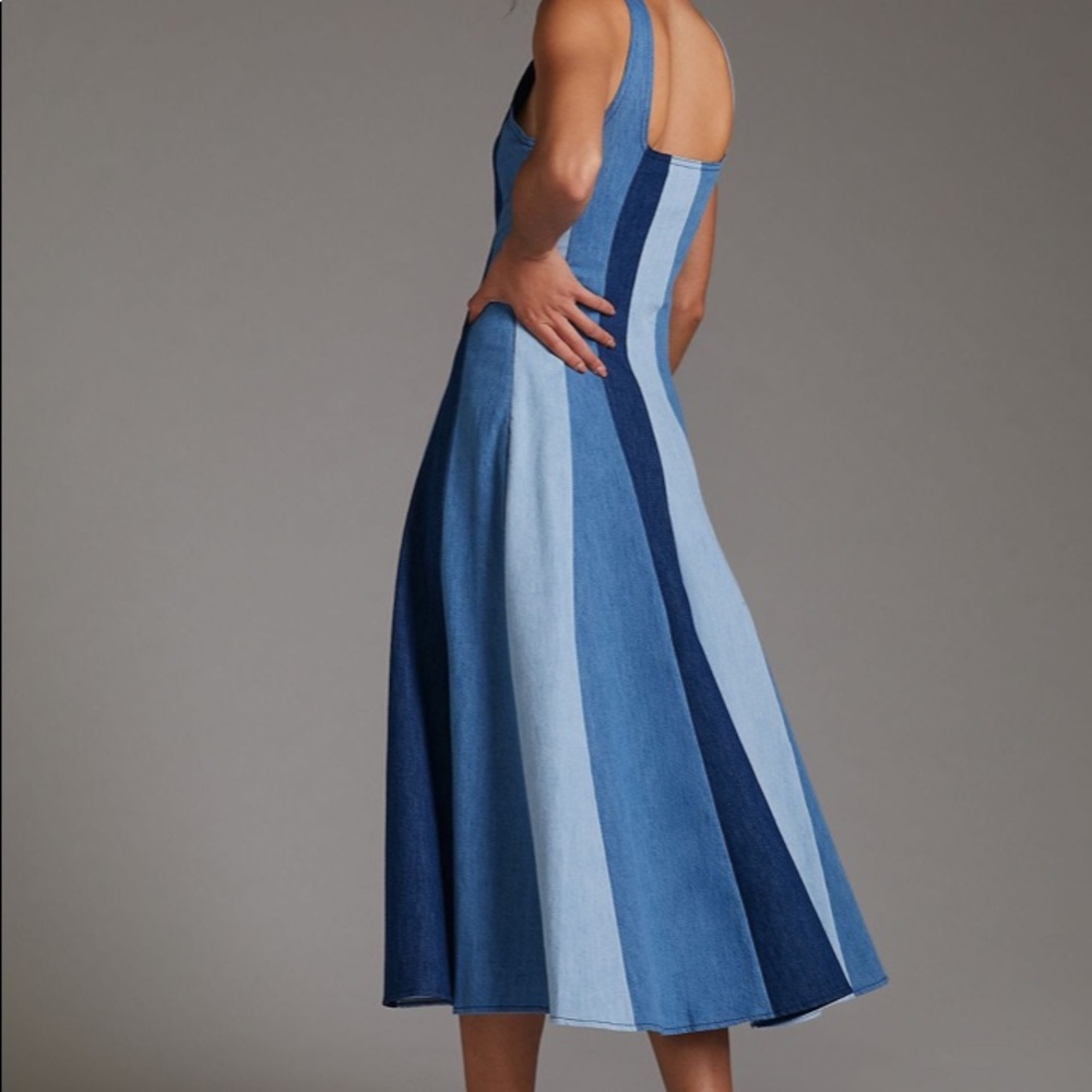Farm Rio for Anthropologie Farm Rio Color Block Denim Midi/Maxi Dress, S…